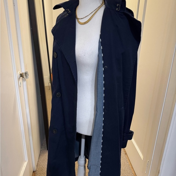 GAP Blue Trench Coat with Wide Lapel and Belt - Picture 10 of 14